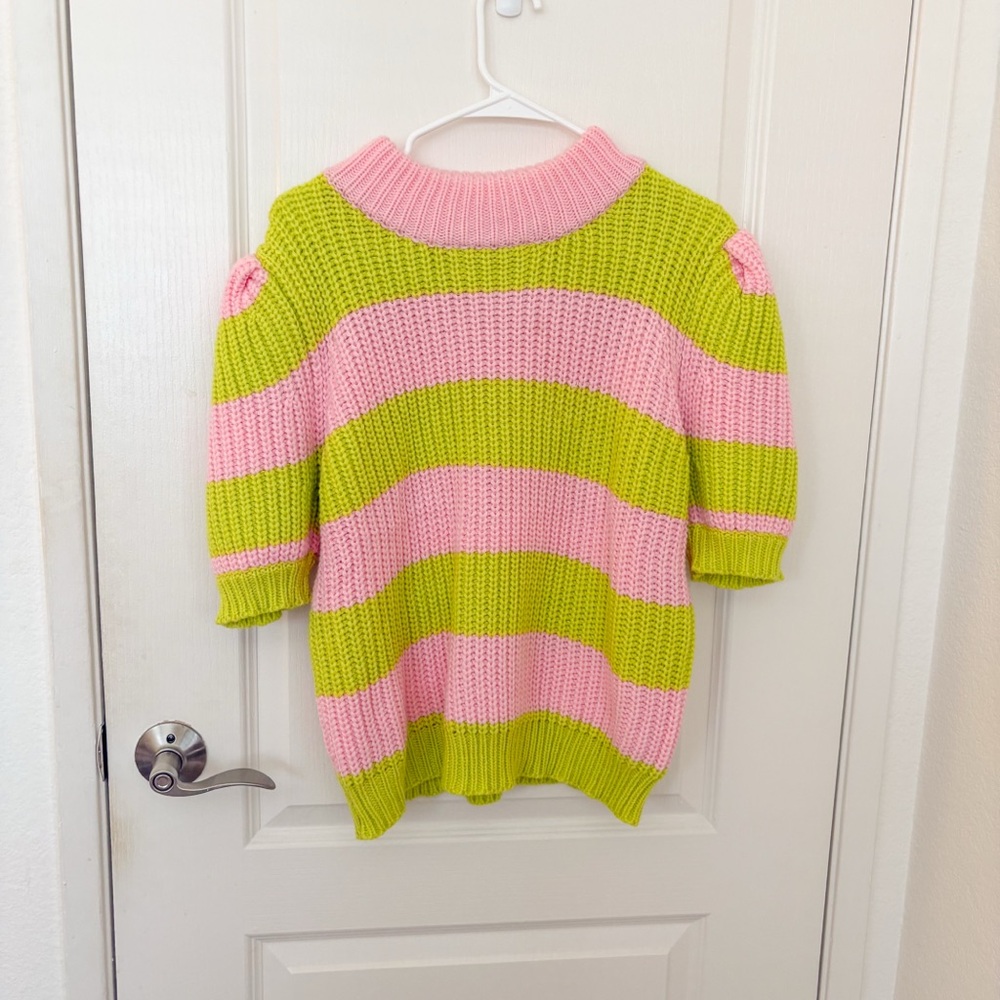 English Factory Green and Pink Striped Sweater